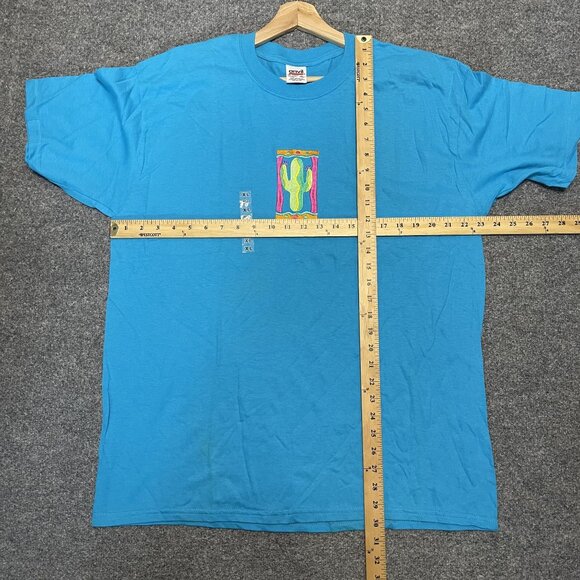 Vintage Anvil Tucson Cactus Graphic T-Shirt XL Blue 100% Cotton Casual Crewneck - Picture 5 of 5